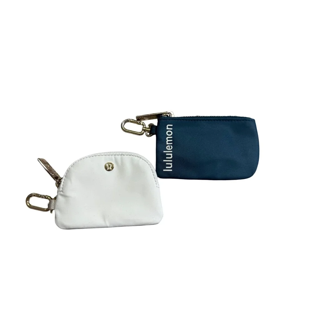LOT OF‎ 2 Lululemon Nano Pouch Keychain Wallet White Teal Athleisure Accessory